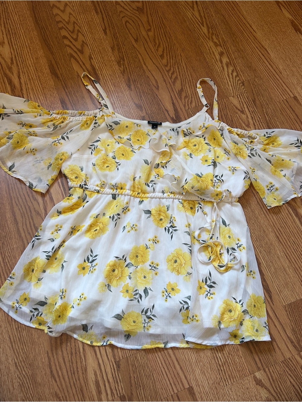 TORRID Yellow Floral Cold-Shoulder Blouse